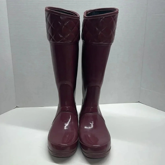 Hunter Rigley Rain Boots Tall Quilted Pull On Boot Waterproof Maroon Red Size 7 - Picture 3 of 13